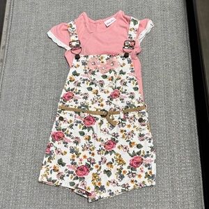 Little Lass Pink and Floral Overalls